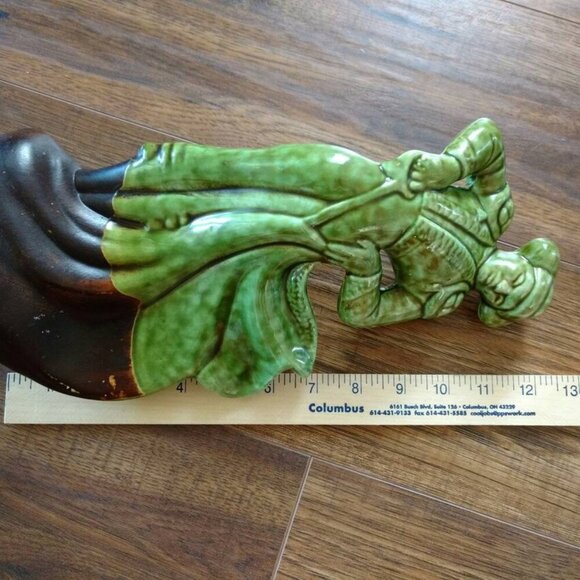 Vintage Matador Bullfighter Ceramic Figure Mid-Century Green Mottled Glaze Potte - Picture 9 of 11